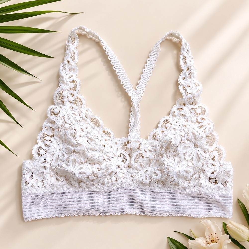 Victoria's Secret White Floral Lace Racerback Bralette XS Bridal Coquette
